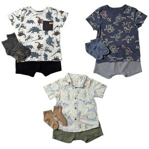 Baby Boy Dinosaur Seahorse Outfit Bundle 12-18M Shirts Shorts Socks Summer Set